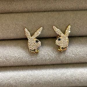 Play Boy studs earrings with CZ 14k gold